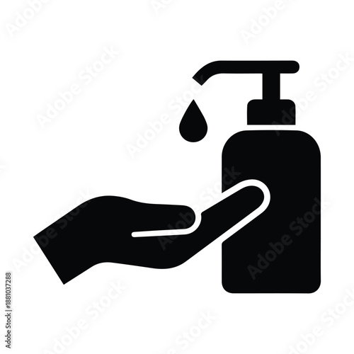 Hand applying sanitizer liquid from pump bottle icon for hygiene and protection.
