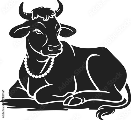 Elegant Cow Silhouette with Pearl Necklace
