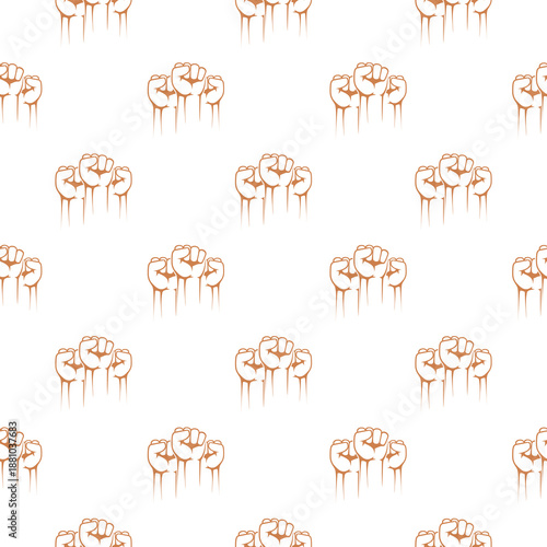 Raised hand seamless pattern isolated on white background