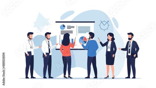 Business meeting with presentation, charts and graphs, teamwork concept