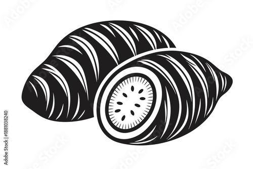 Botanical Macro of Sweet Potato Interior Black and White Vector