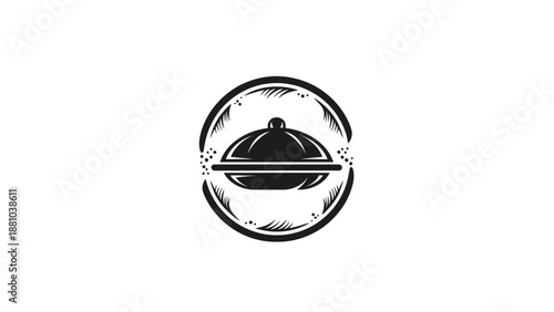 Restaurant cloche logo, simple black and white icon