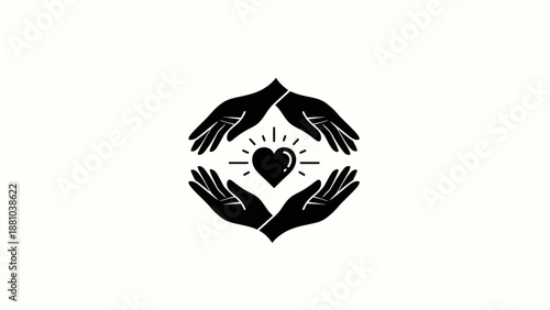 Hands cradling glowing heart icon