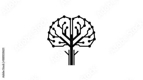 Digital Tree Logo with Circuit Board Brain Shape