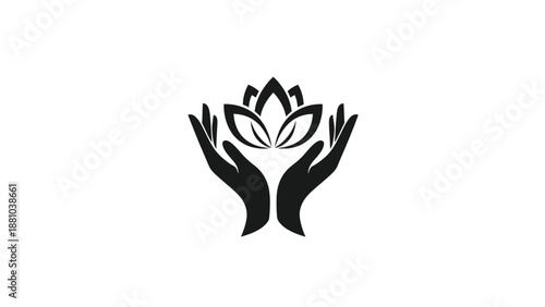 Hands holding a lotus flower logo