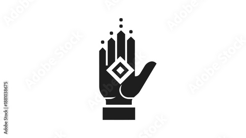 Stylized hand with geometric symbol and dots