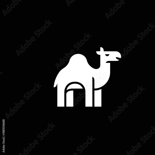 Stylized White Camel Icon on Black Background