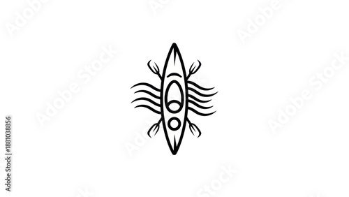 Kayaking Symbol with Water Waves