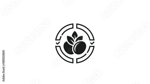 Stylized fruit and leaf icon in a circular frame