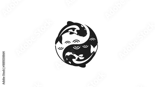 Yin Yang Symbol with Fish and Faces Illustration