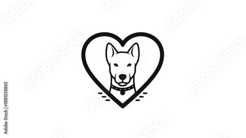 Dog face inside heart outline logo