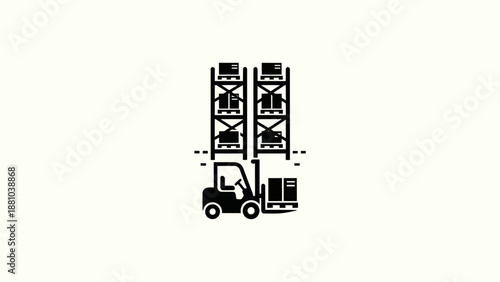 Forklift truck with warehouse racks and boxes