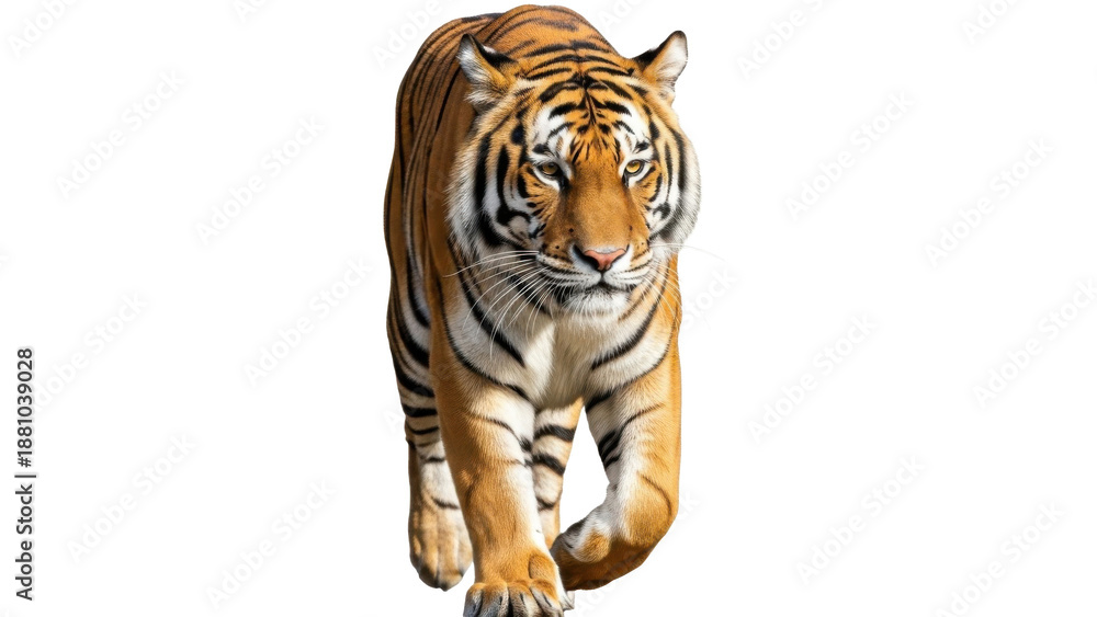 Obraz premium A tiger walking towards the camera on transparent background