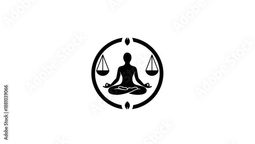 Meditating figure with scales in circle logo