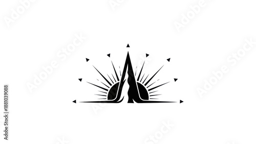 Abstract Mountain Peak and Sun Rays Logo