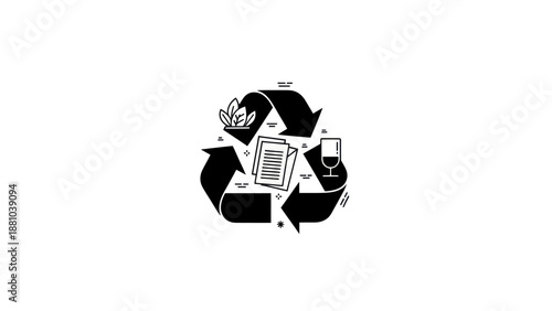 Recycle symbol with documents and plant