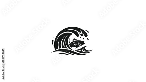 Fish swimming in a stylized ocean wave