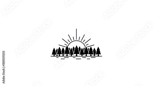Minimalist forest and sun logo