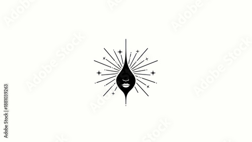 Abstract black drop with face and starburst
