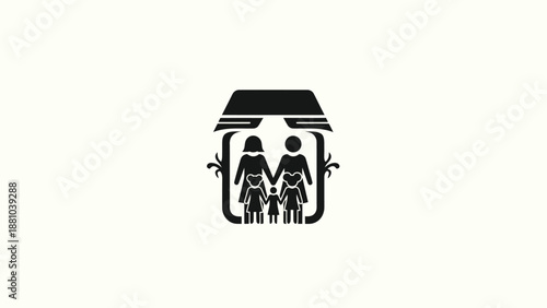 Family Silhouette Under Roof Icon