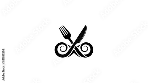Fork and Knife with Swirls Logo
