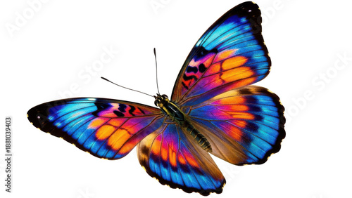 A colorful butterfly with vibrant wings spread wide on transparent background