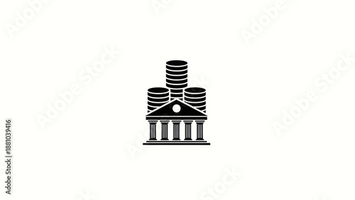 Bank Building with Stacked Coins Icon