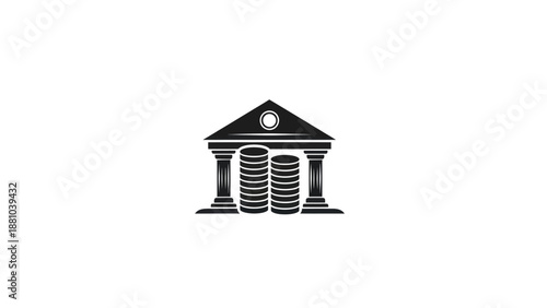 Bank building with coins icon