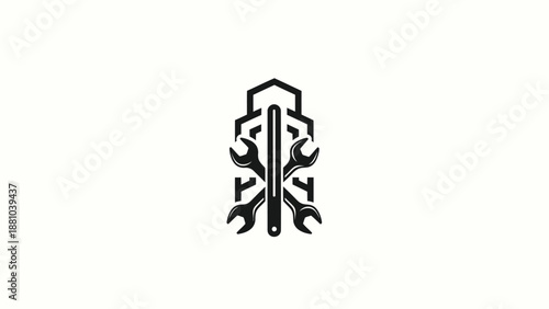 Wrench and Building Logo