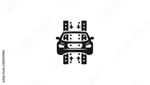 Car undergoing inspection, vector logo