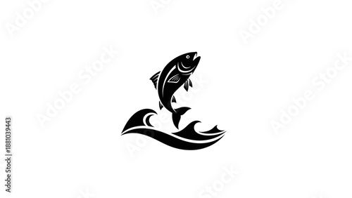Jumping fish over stylized waves