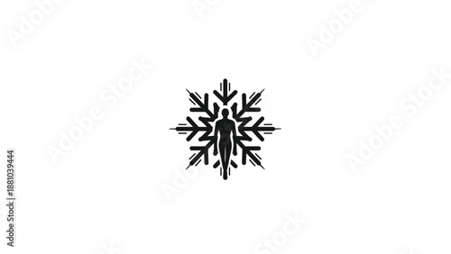 Silhouette of a person within a snowflake graphic