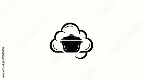 Cooking pot in cloud silhouette logo