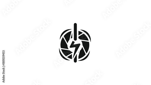 Camera lens aperture with lightning bolt icon