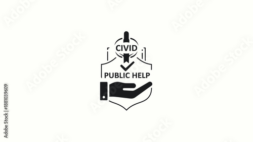 Shield with hand and checkmark, public help icon