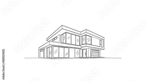 Modern Minimalist Luxury House Line Art Illustration