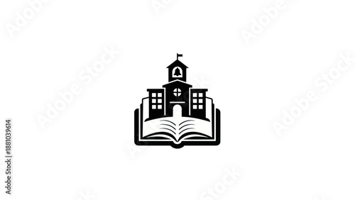 School building logo on open book vector