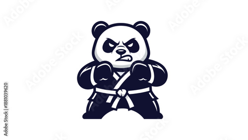 Cartoon panda character in fighting stance with martial arts uniform