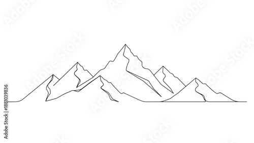 Continuous line drawing of a mountain range landscape, minimalist peaks outline