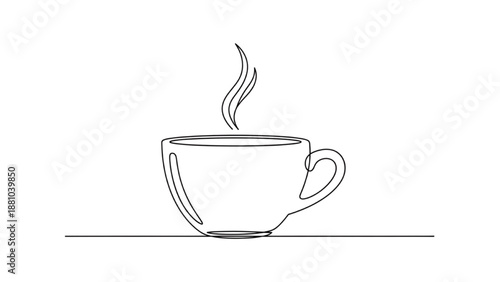 Continuous Line Drawing of a Steaming Coffee Cup