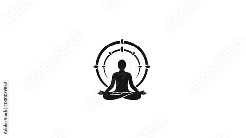 Meditating figure silhouette inside a circular frame