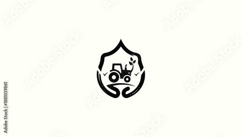 Tractor and sprout logo with protective hands