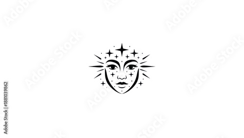 Stylized Face with Stars and Light Rays