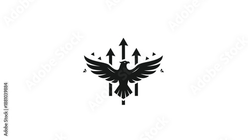 Black eagle with arrows on white background