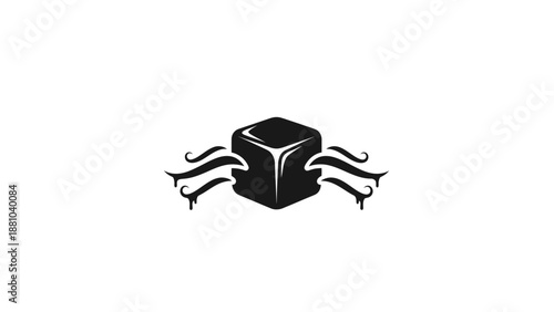 Black cube with abstract tentacles and drips