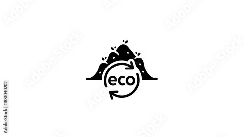 Mountain landscape with recycling symbol logo