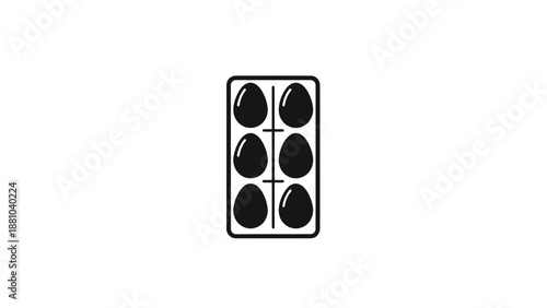 Six black eggs in a carton vector illustration