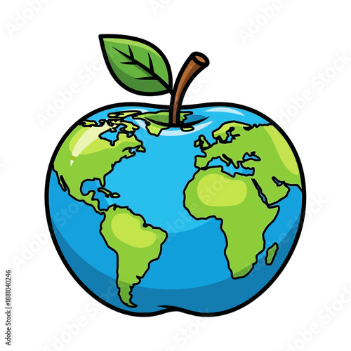 Cartoon Globe Shaped Like Apple Fruit.