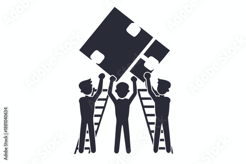 Diverse team members ascending a ladder together, representing shared success and goals