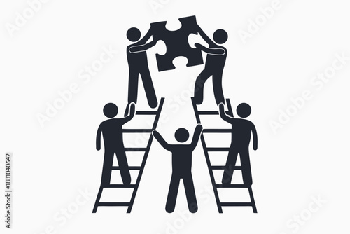 Teamwork concept: people climbing ladder to reach success, achieving business objectives
